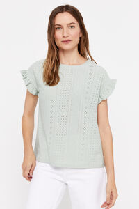 Cortefiel Textured jersey-knit openwork T-shirt Green