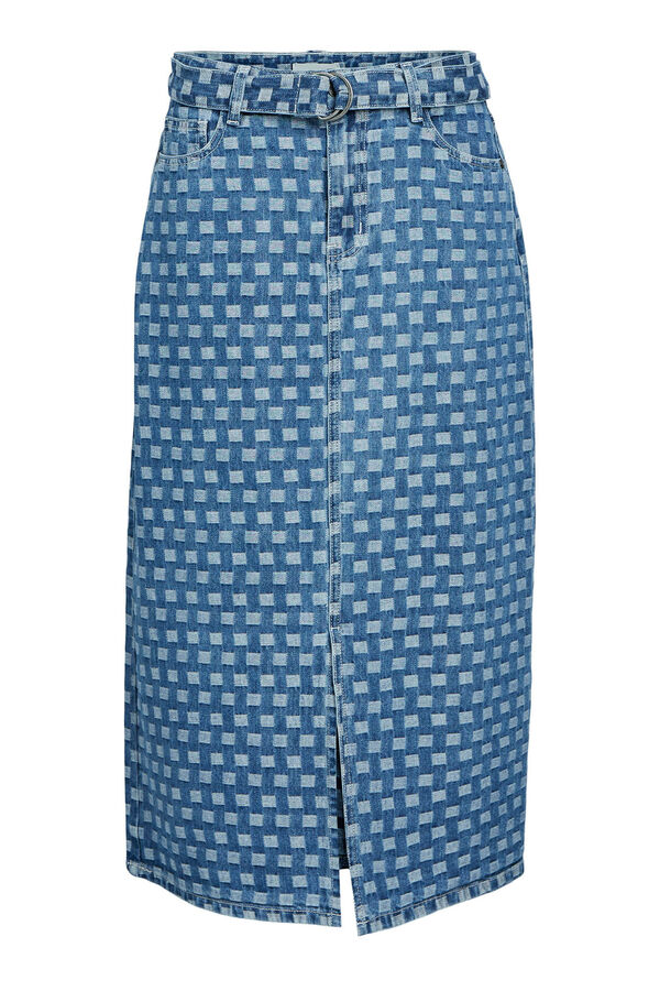 Cortefiel Printed denim midi skirt Blue