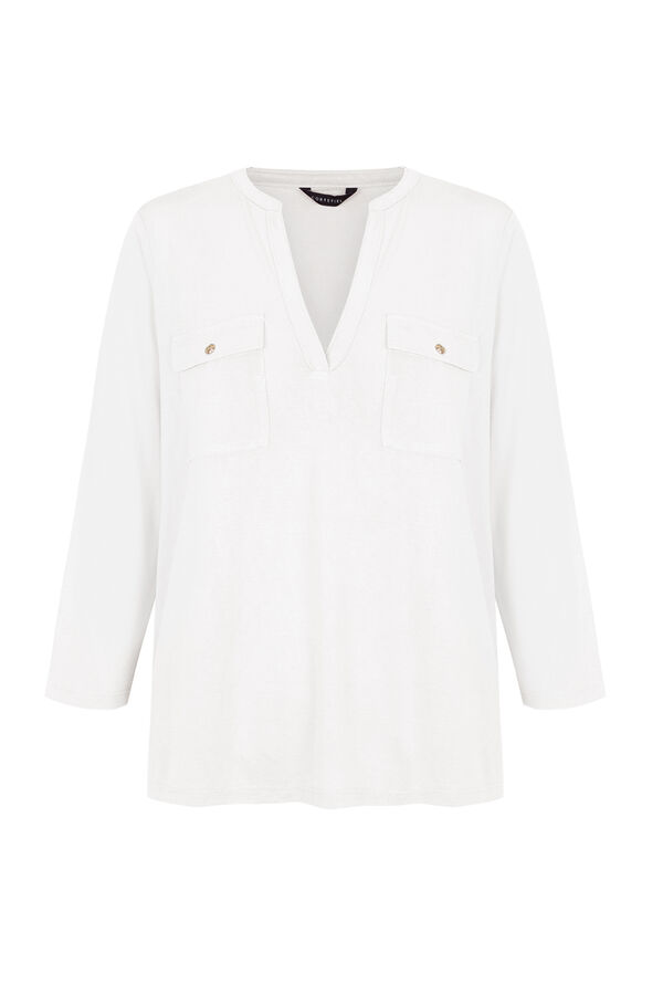 Cortefiel Linen effect mandarin collar T-shirt White