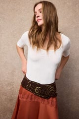 Slowlove Top frunce escote pico Marfil