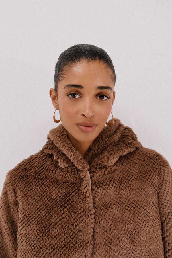 Cortefiel Long reversible faux fur coat Beige