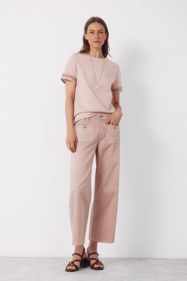 Cortefiel Hemstitch detail t-shirt Pink