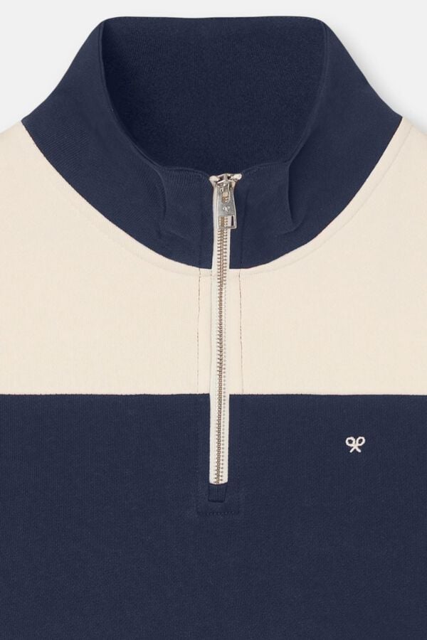 Silbon Sweatshirt meio fecho riscas largas Azul