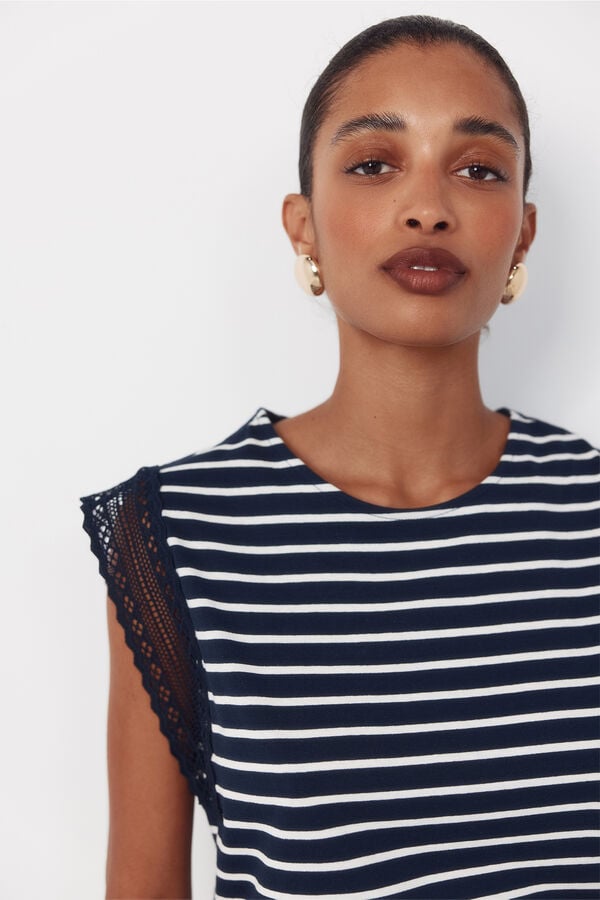 Cortefiel Guipure sleeve -shirt Blue