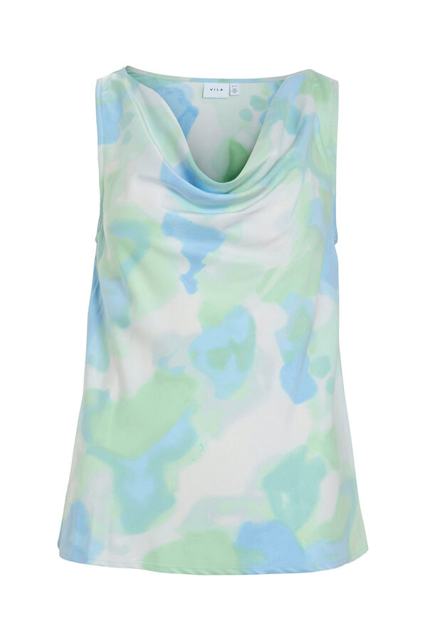 Vila Satin waterfall neckline top with viscose Green