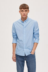 Cortefiel Camisa de manga larga y regular fit algodón orgánico. Azul