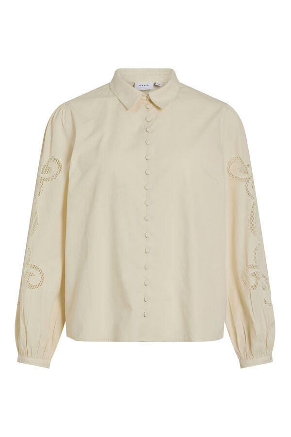 Vila Camisa vazada de algod&atilde;o org&acirc;nico Tostado