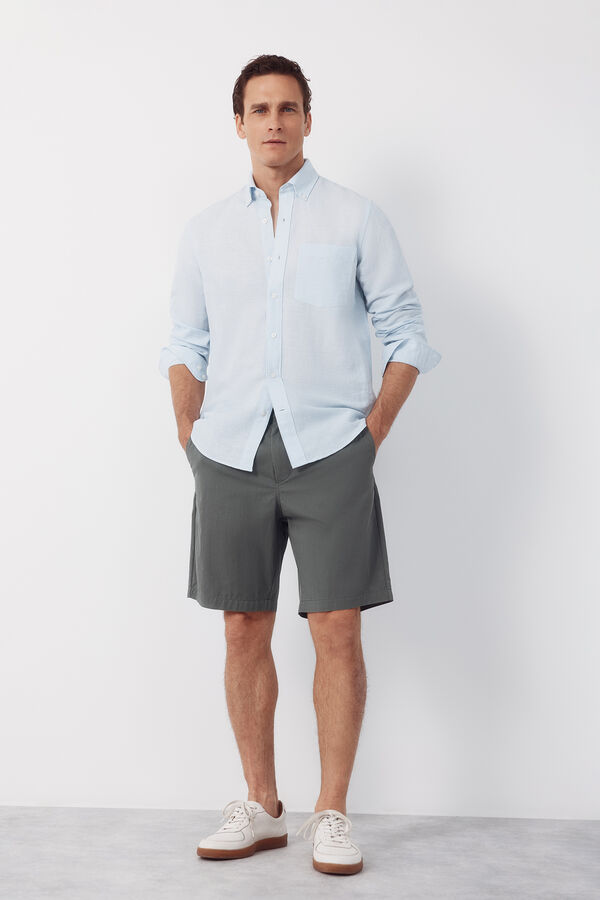Cortefiel Camisa lino lisa Azul