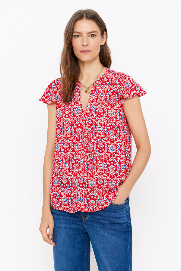 Cortefiel Ruffle sleeve blouse Printed red