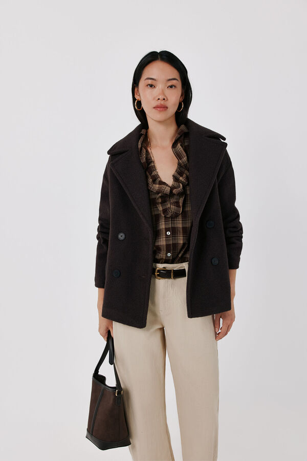 Cortefiel Double-breasted short coat Dark brown