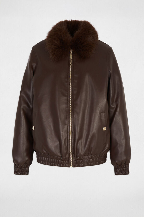 Morgan Blusão curta com gola de pele Castanho