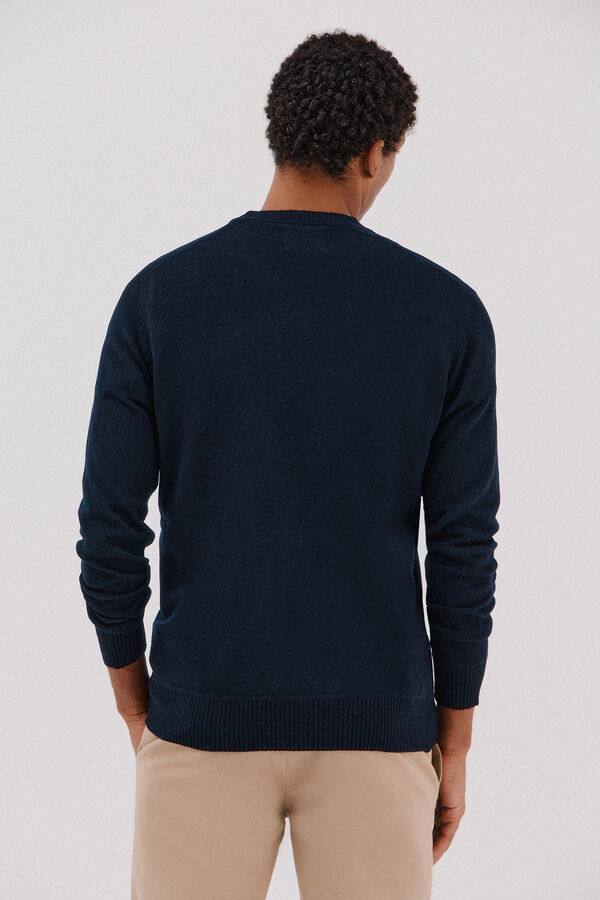 Cortefiel Lambswool round V wool sweater Navy