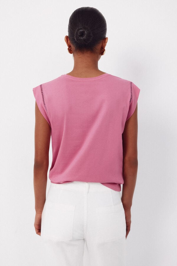 Cortefiel T-shirt with lace trim at the armhole Pink