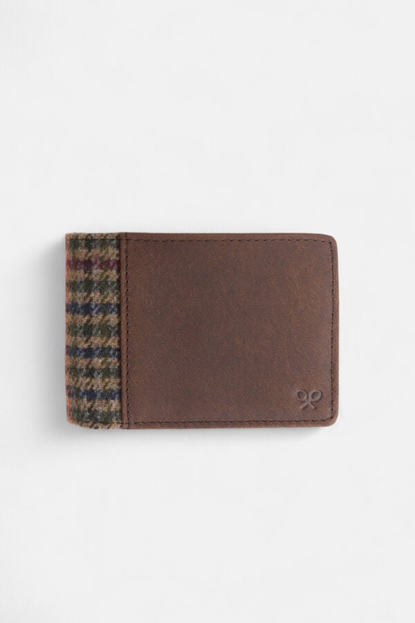 Silbon Carteira de couro com tecido xadrez Castanho