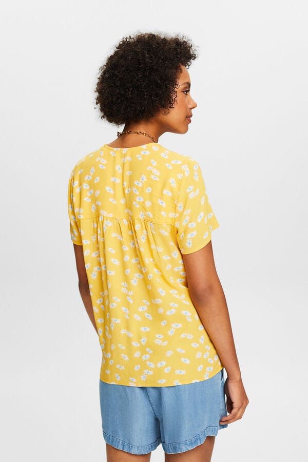 Cortefiel Floral print viscose short-sleeved blouse Printed yellow