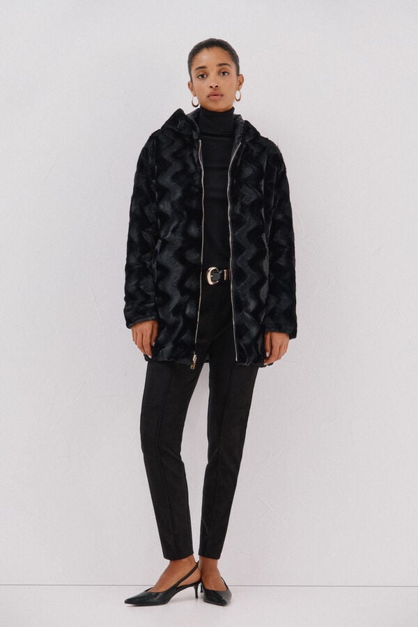 Cortefiel reversible quilted anorak with fur effect Black