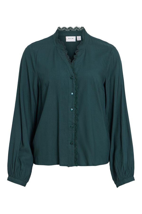 Vila Blusa de renda com decote em bico Azul