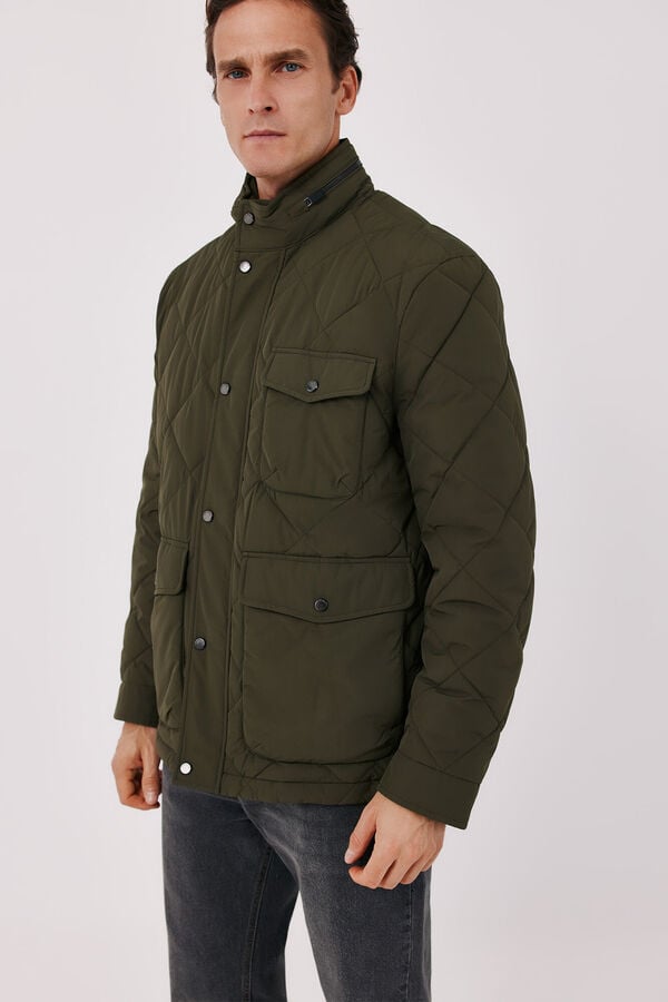Cortefiel Diamond quilted field jacket Kaki