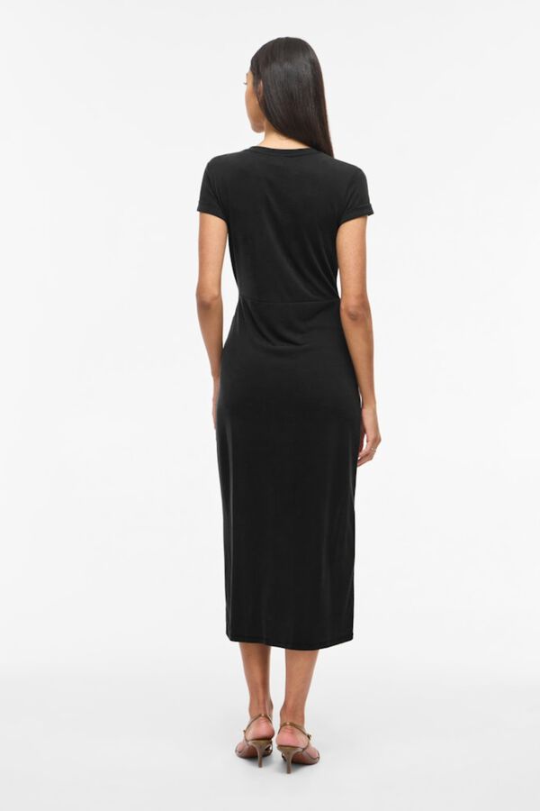 Vila Vestido midi de manga curta em modal Preto