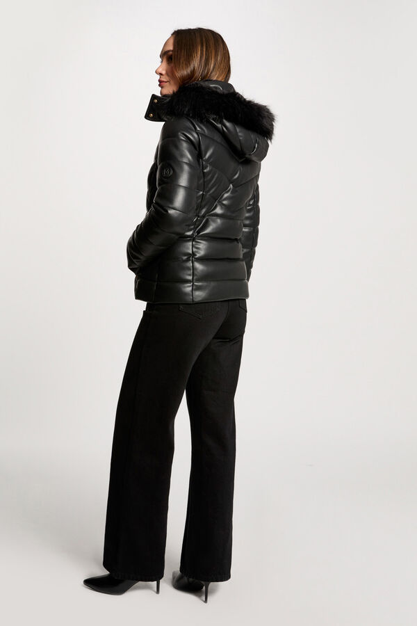 Morgan Casaco de couro sobretudo com capuz Preto
