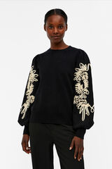 Object Embroidered balloon sleeve sweatshirt Black