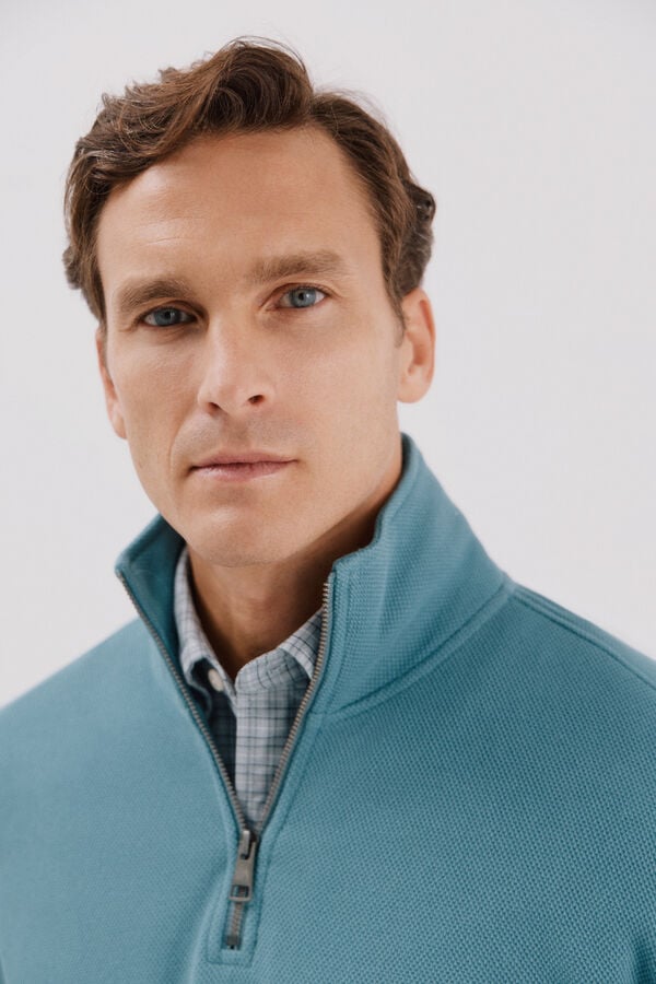 Cortefiel Zipped neck sweatshirt Blue