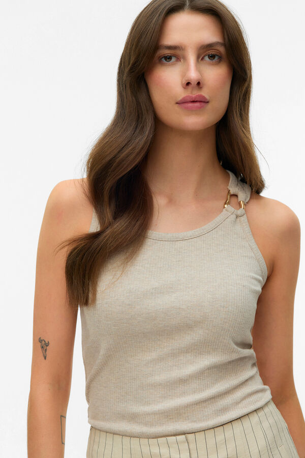 Vero Moda Top de al&ccedil;as com argola dourada Tostado