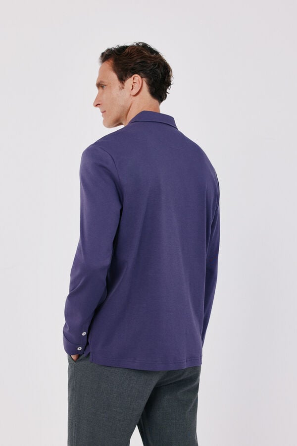 Cortefiel Long sleeve refined polo shirt Purple