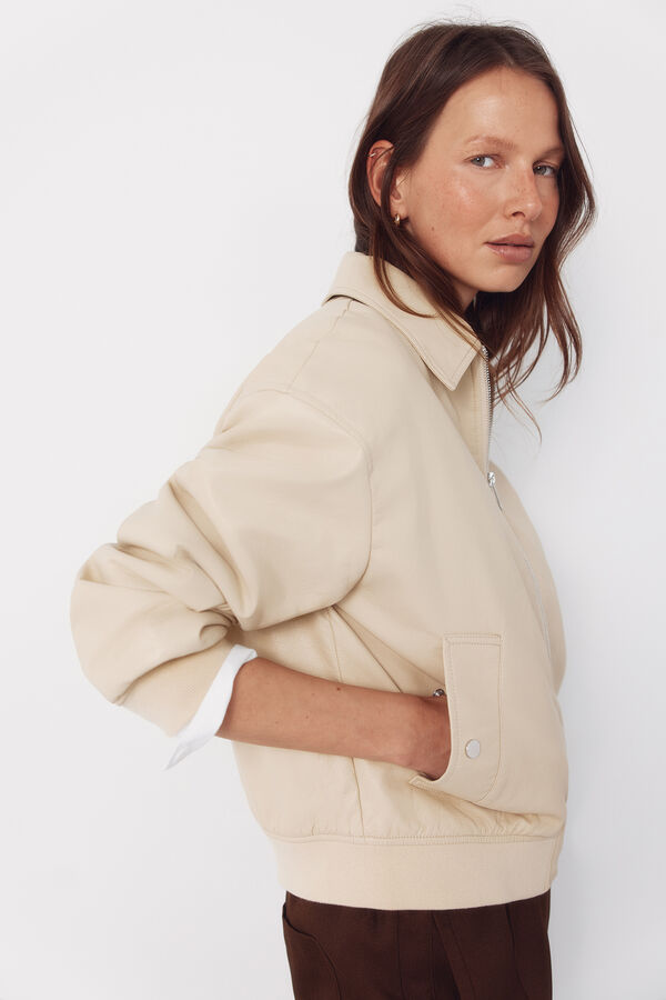 Cortefiel Faux leather bomber jacket Yellow
