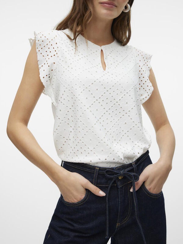 Cortefiel Short-sleeved top with ruffle White