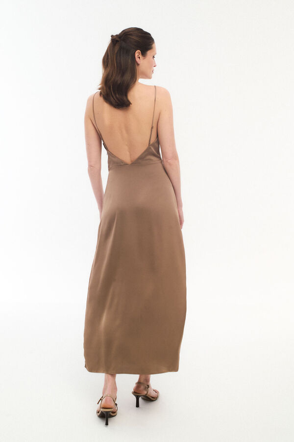 Vila Vestido midi satinado Marrón