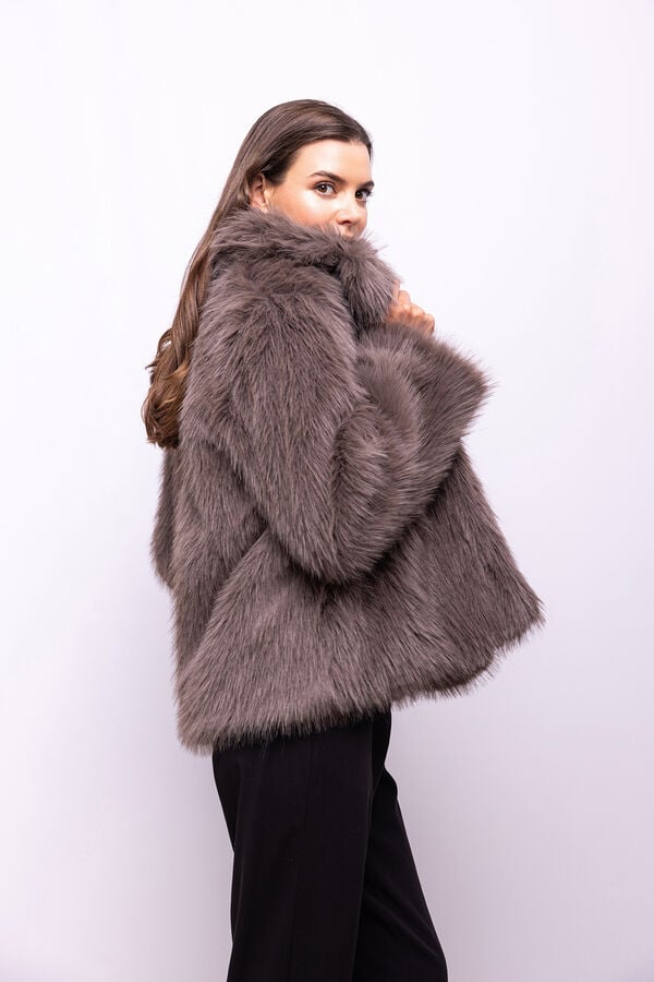 Object Casaco de pele sobretudo com lapelas Cinzento