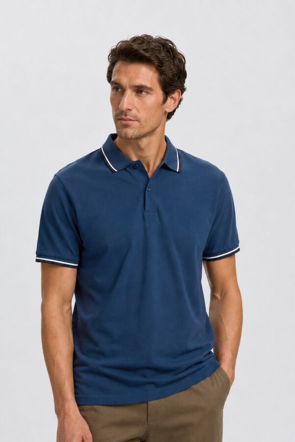 Selected Polo de manga curta em piqu&eacute; Azul