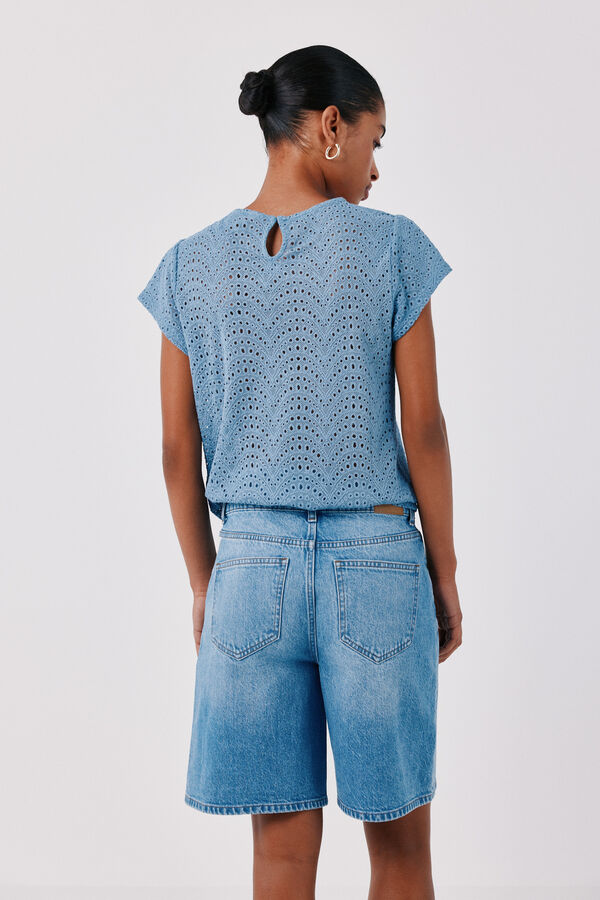 Cortefiel Camiseta de crochet bordado Azul