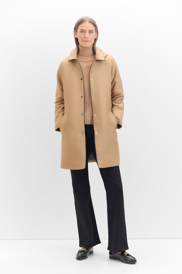 Cortefiel Satin trench coat with detachable hood Beige