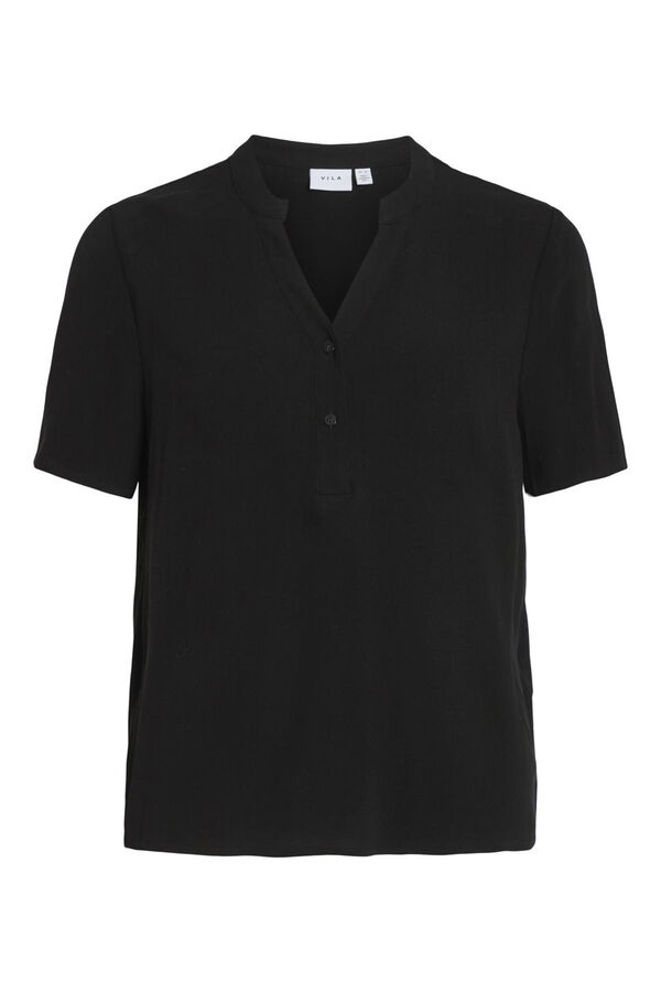 Cortefiel Camiseta de manga corta con escote en pico Negro