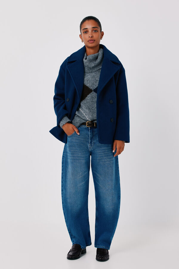 Cortefiel Double-breasted short coat Navy