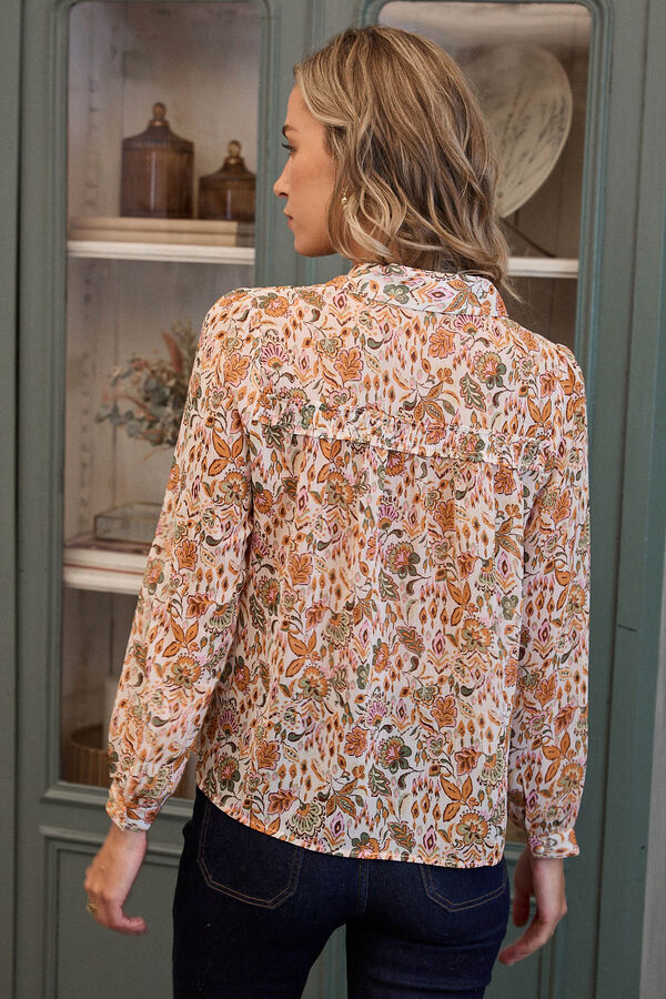 Cortefiel Camisa floral con cuello pico Naranja