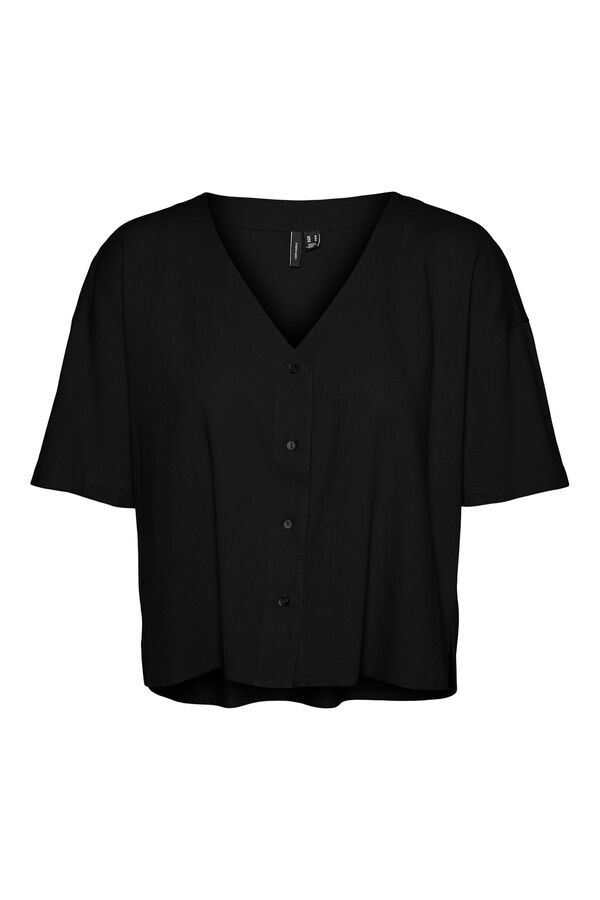 Cortefiel Linen short-sleeved top Black