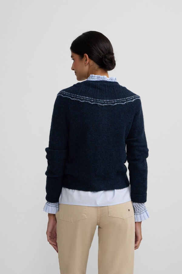 Silbon Casaco de malha com gola gola contrastante Azul