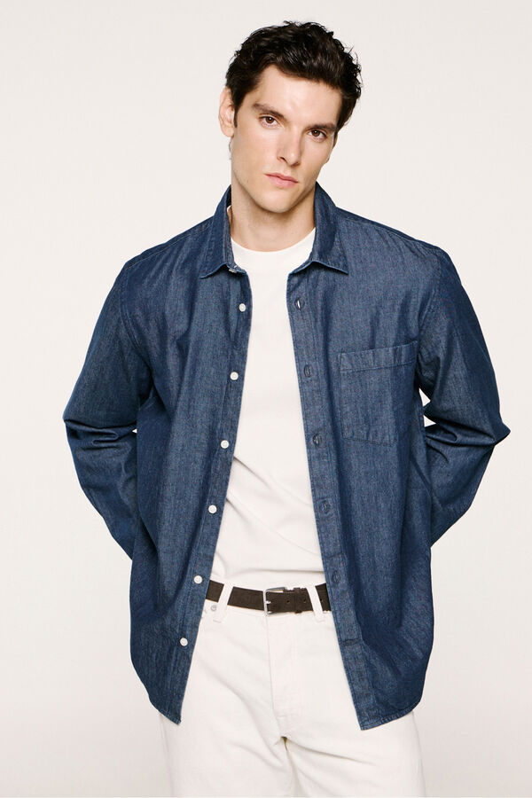 Selected Camisa vaquera ligera 100% algodón orgánico. Azul marino