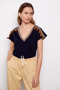 Cortefiel Embroidered T-shirt Navy