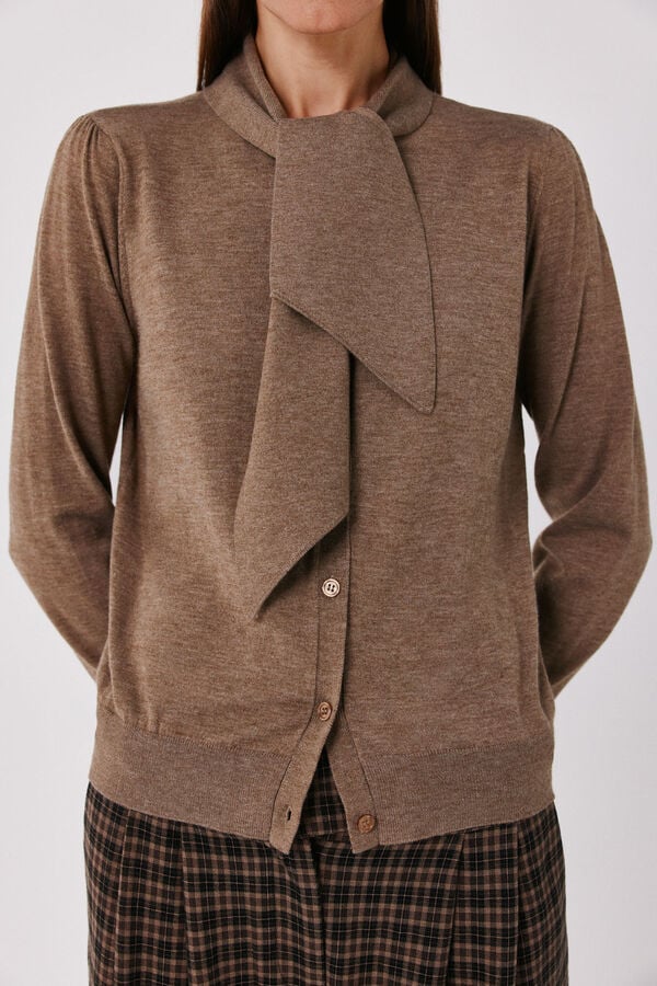 Cortefiel Tie neck cardigan Brown