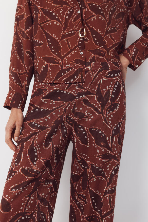 Cortefiel Printed linen trousers Nude