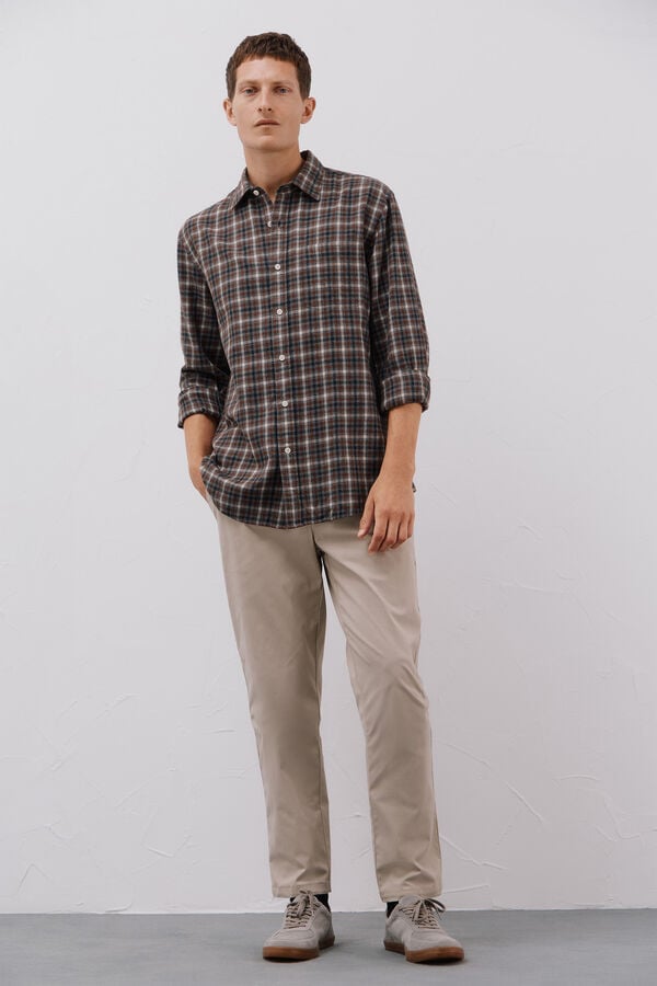Cortefiel Tencel plaid shirt Grey