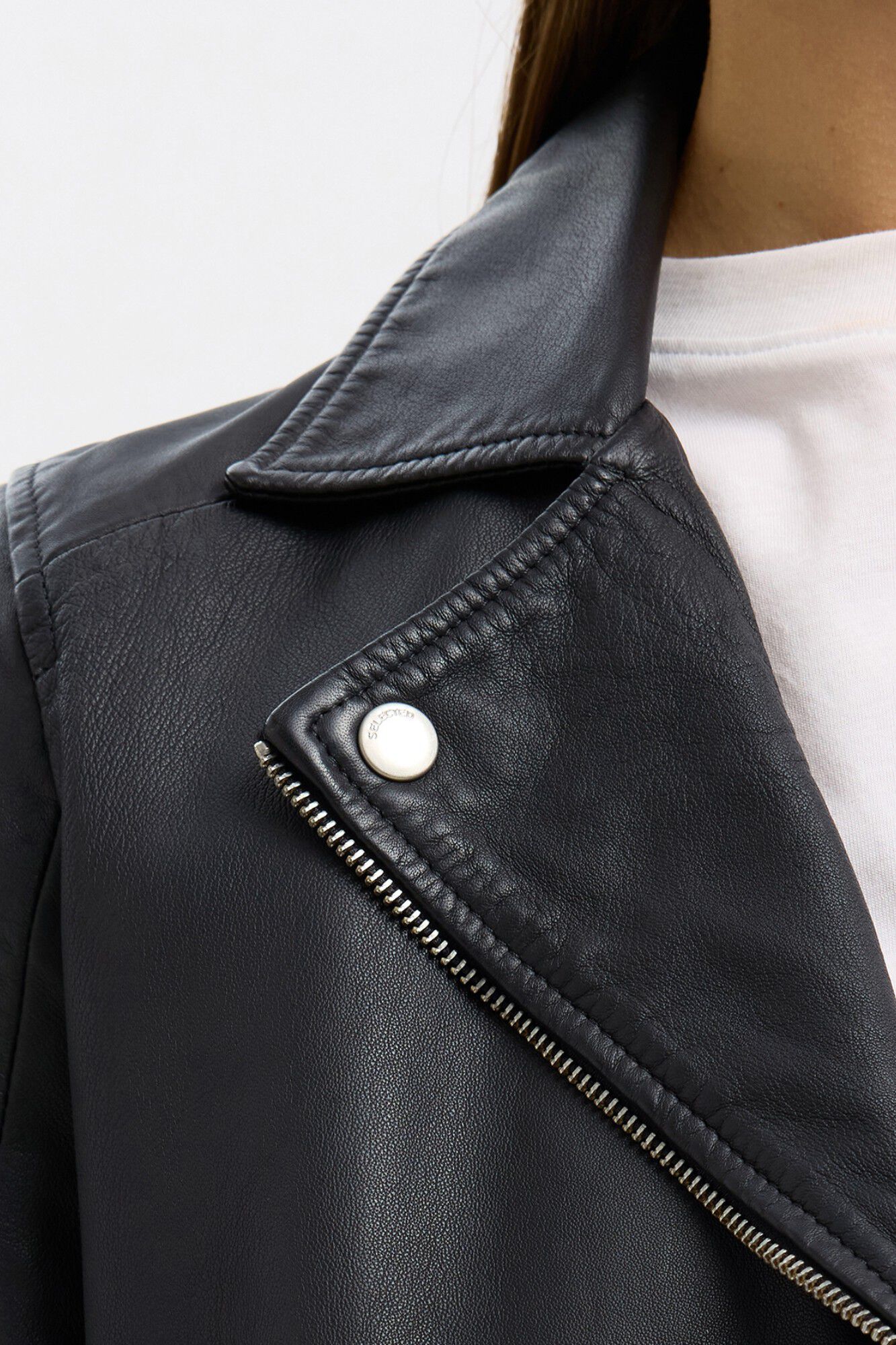 Selected Cazadora Biker Cropped 100% piel.