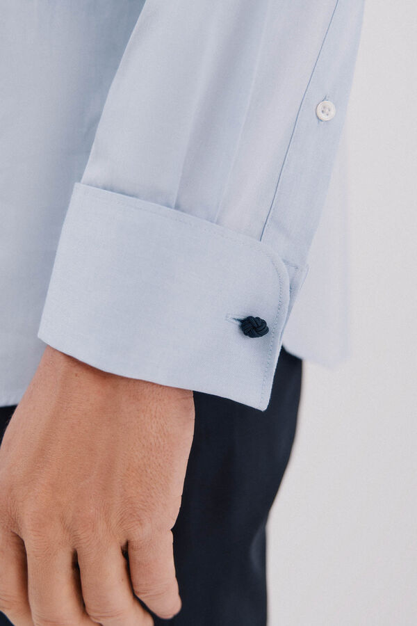 Cortefiel Plain easy-iron shirt with cufflinks Blue