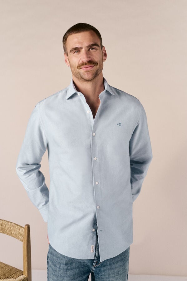 OOTO Camisa liso manga comprida Azul