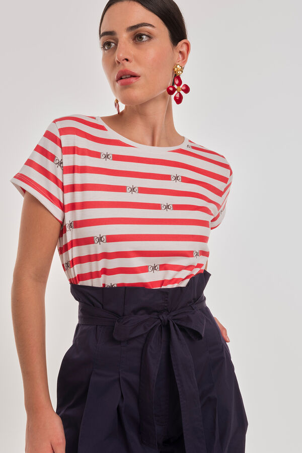 Cortefiel Sailor striped T-shirt with logo Red