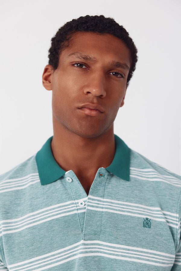 Cortefiel Striped oxford polo shirt Green